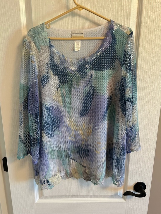 Alfred Dunner Tops - Alfred Dunner Floral Mesh Scoop Neck Tunic - Blue, Purple, Green